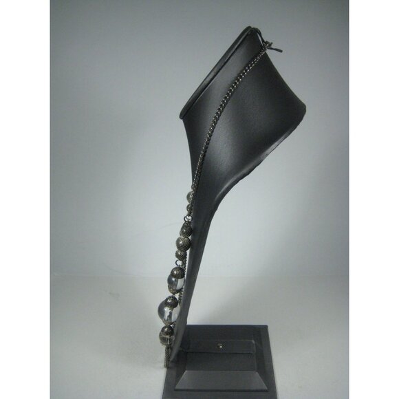 Silvertone Multi Strand Chain Necklace Clear Lucite Beads Mesh Spheres 33 inch - Picture 10 of 11